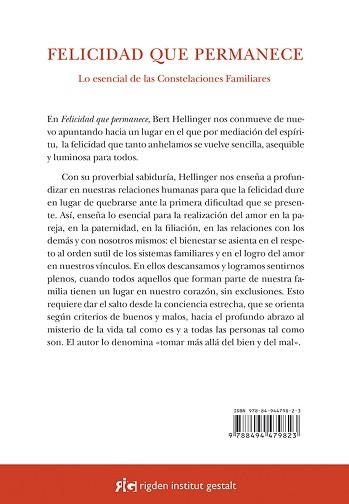 FELICIDAD QUE PERMANECE | 9788494479823 | HELLINGER, BERT | Llibreria Aqualata | Comprar libros en catalán y castellano online | Comprar libros Igualada