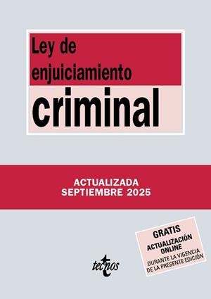 LEY DE ENJUICIAMIENTO CRIMINAL - SEPTIEMBRE 2025 | 9788430993185 | EDITORIAL TECNOS | Llibreria Aqualata | Comprar llibres en català i castellà online | Comprar llibres Igualada