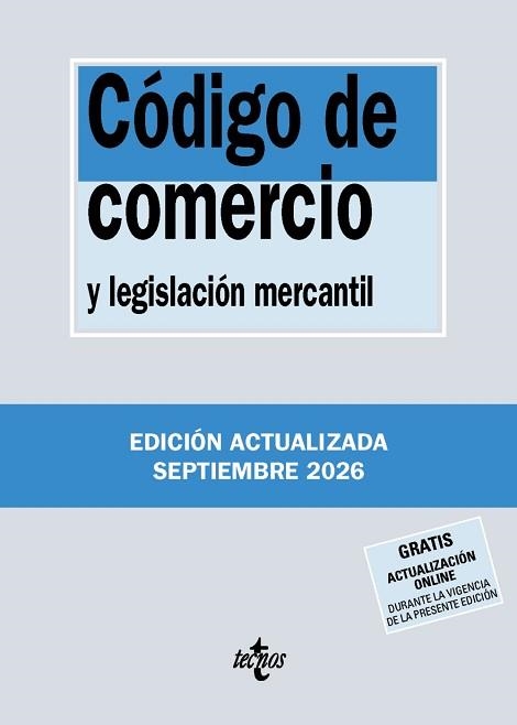 CÓDIGO DE COMERCIO Y LEGISLACIÓN MERCANTIL (SETEMBRE 2026) | 9788430994366 | EDITORIAL TECNOS | Llibreria Aqualata | Comprar llibres en català i castellà online | Comprar llibres Igualada